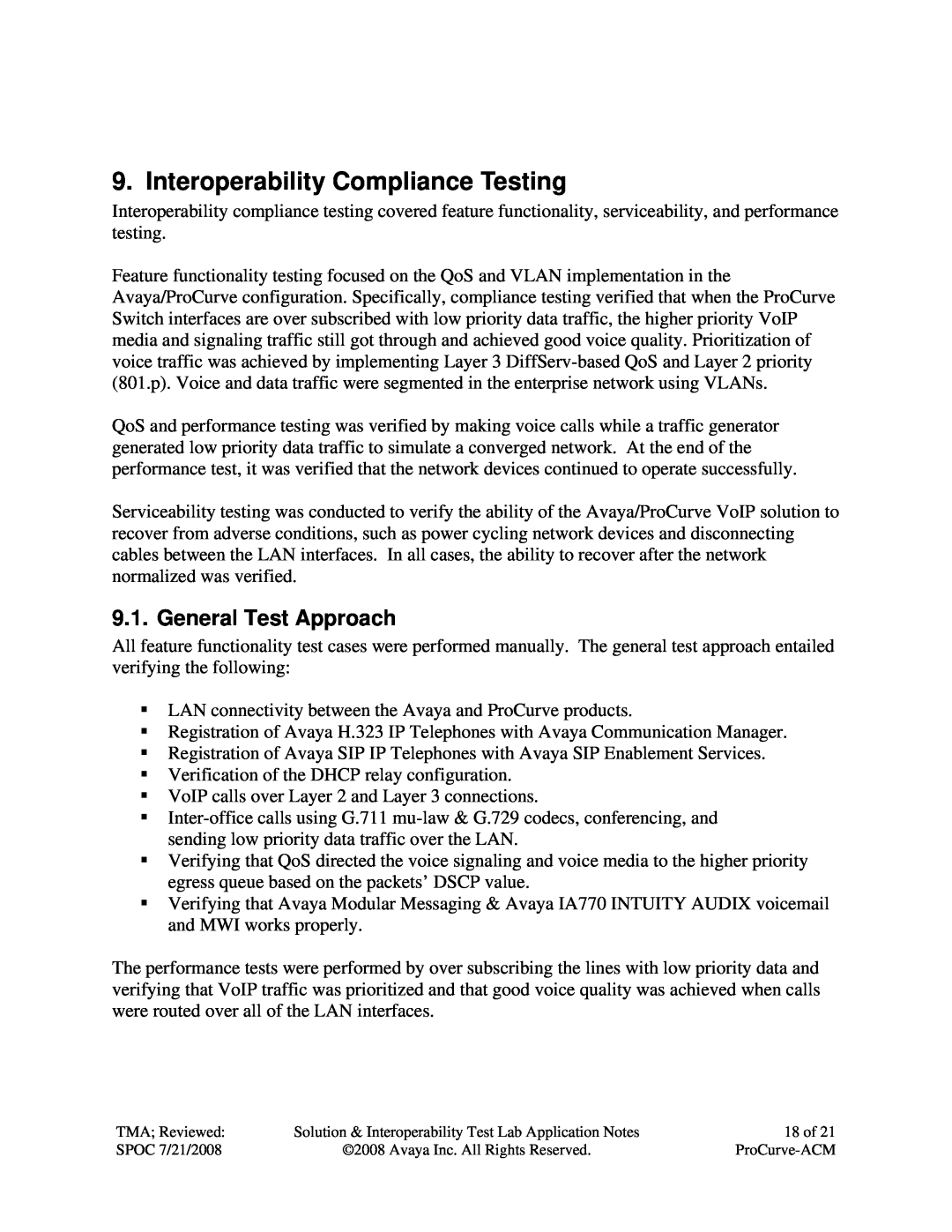 Avaya 2600, 5400ZL, 3500YL manual Interoperability Compliance Testing, General Test Approach 