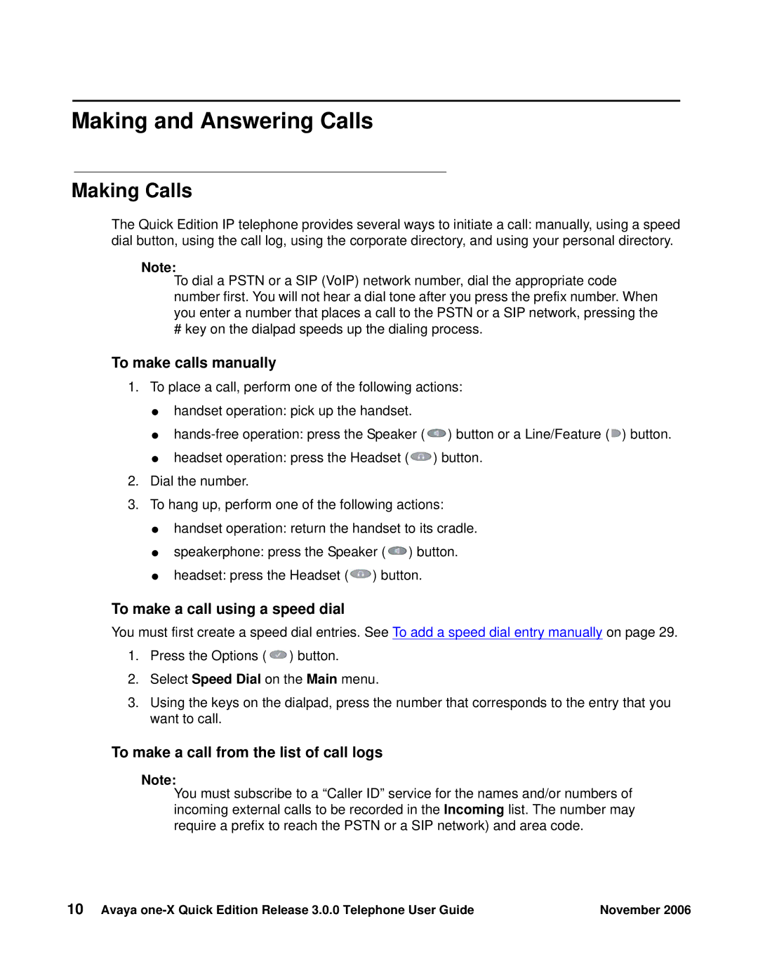 Avaya 3.0.0 Making and Answering Calls, Making Calls, To make calls manually, To make a call using a speed dial 