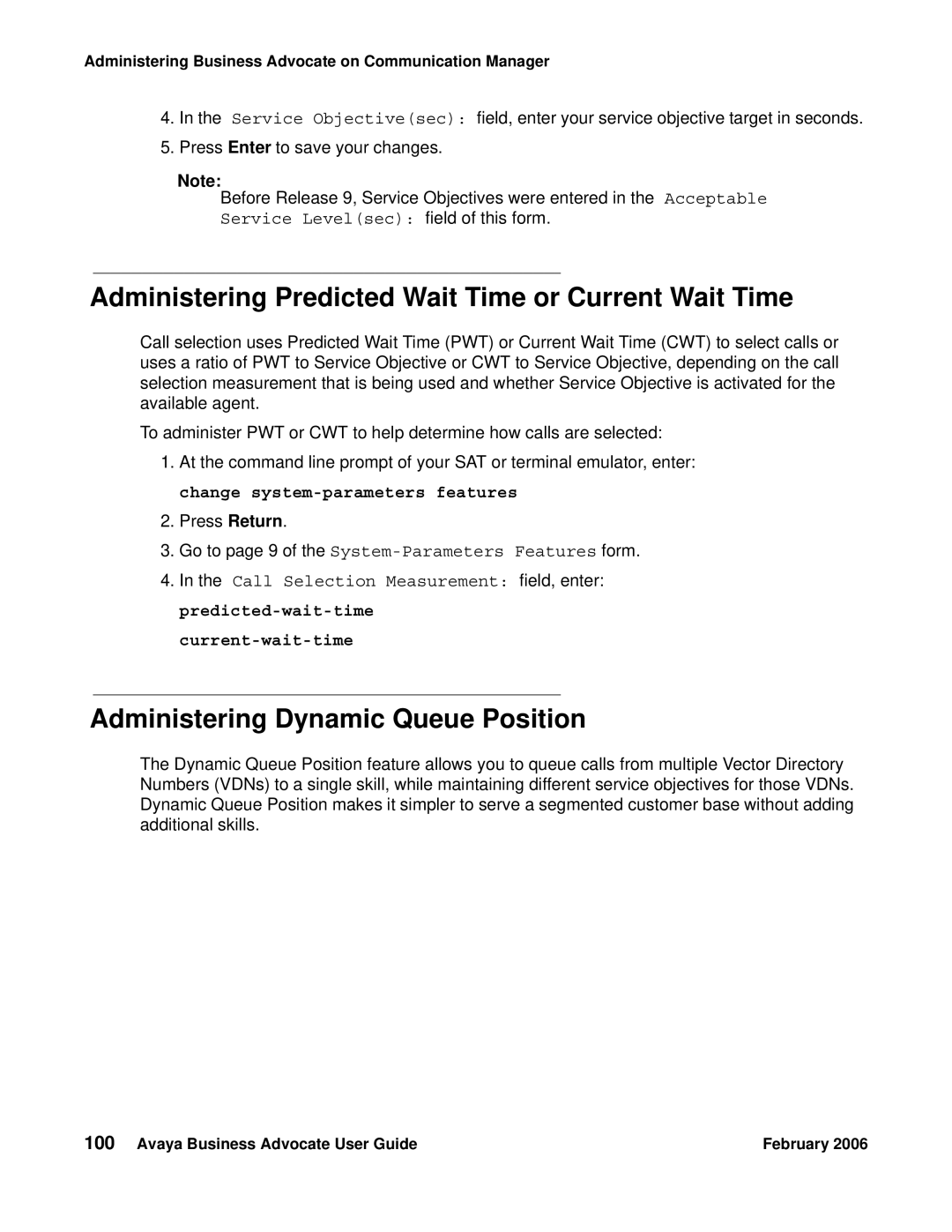 Avaya 3.1 manual Administering Predicted Wait Time or Current Wait Time, Administering Dynamic Queue Position 