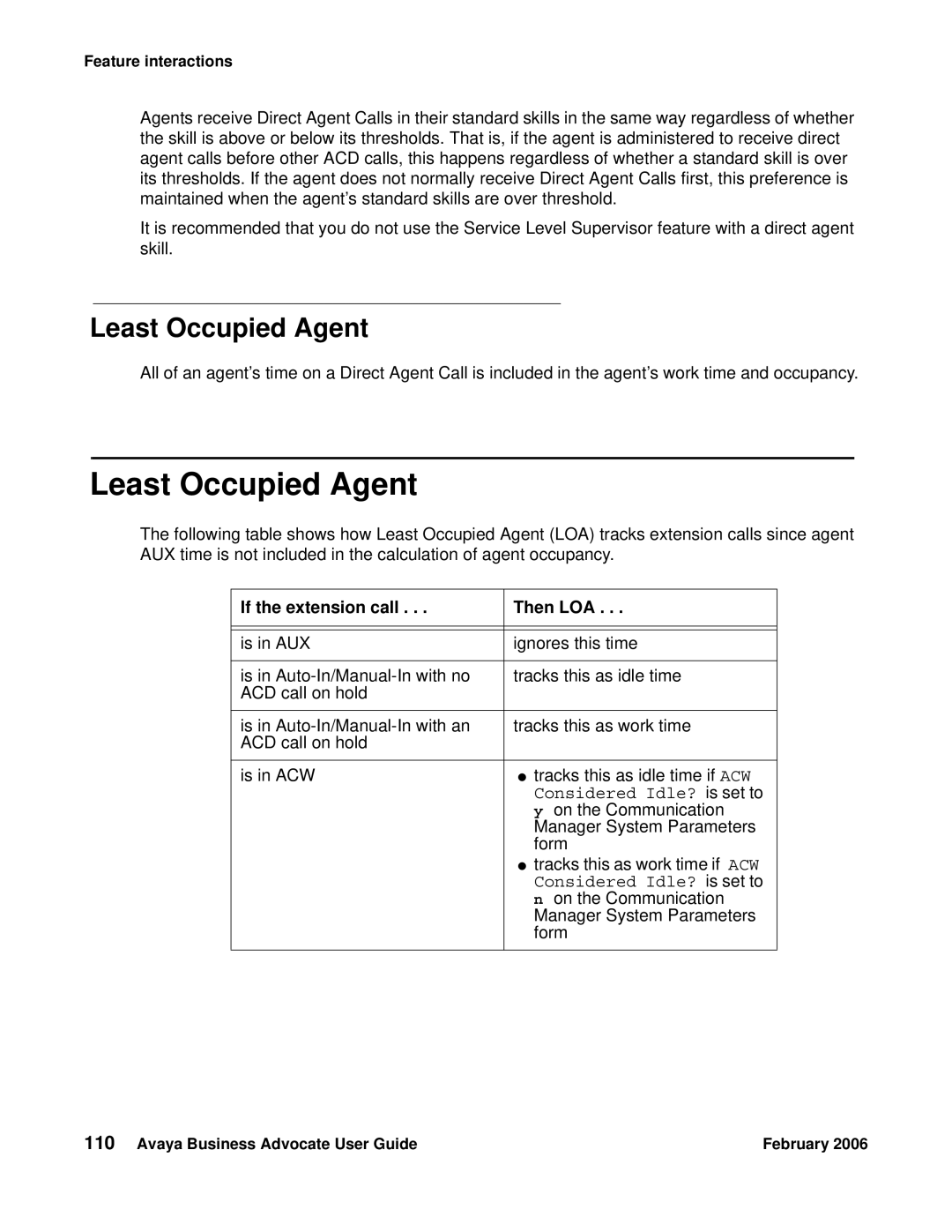 Avaya 3.1 manual Least Occupied Agent 