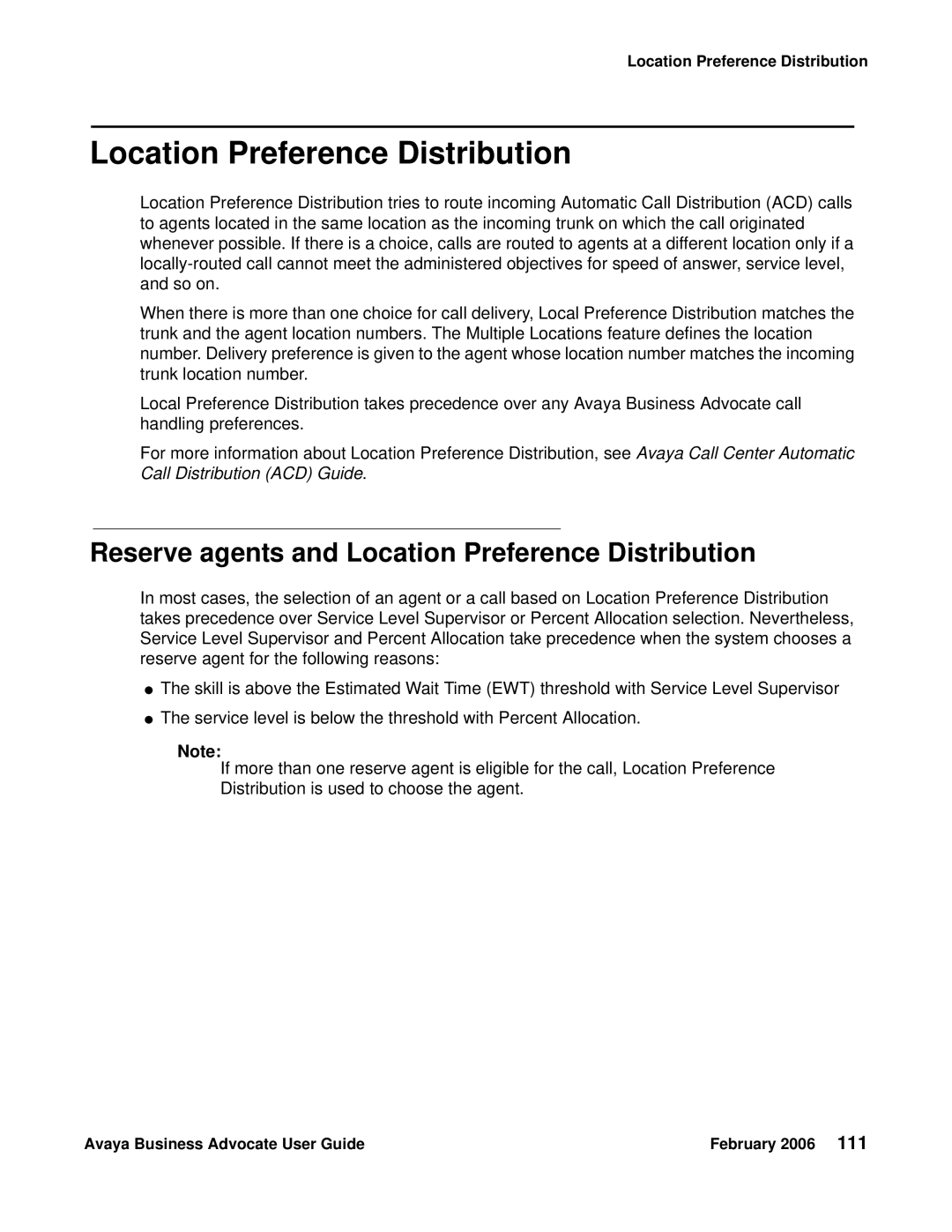 Avaya 3.1 manual Reserve agents and Location Preference Distribution 