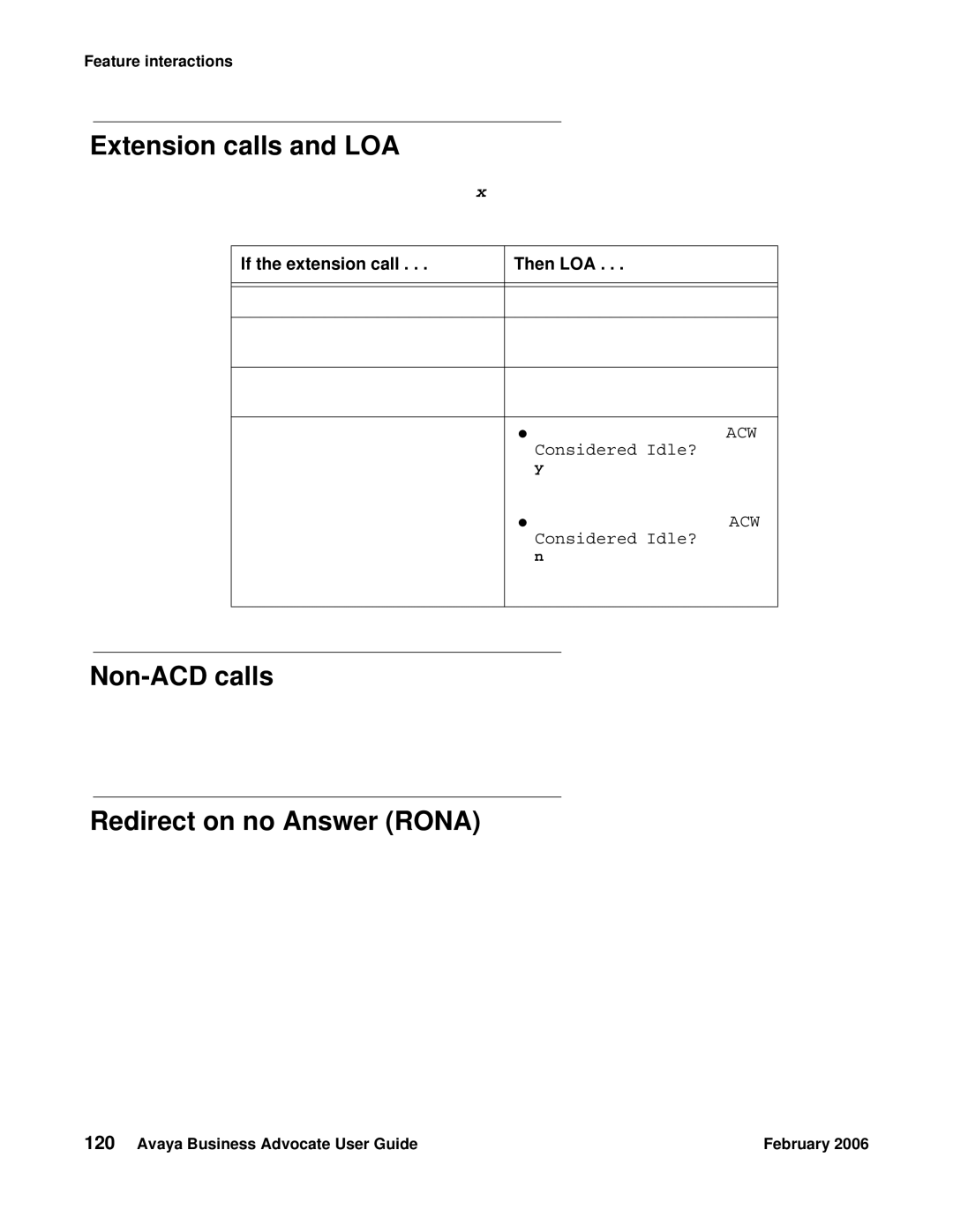 Avaya 3.1 manual Extension calls and LOA, Non-ACD calls 