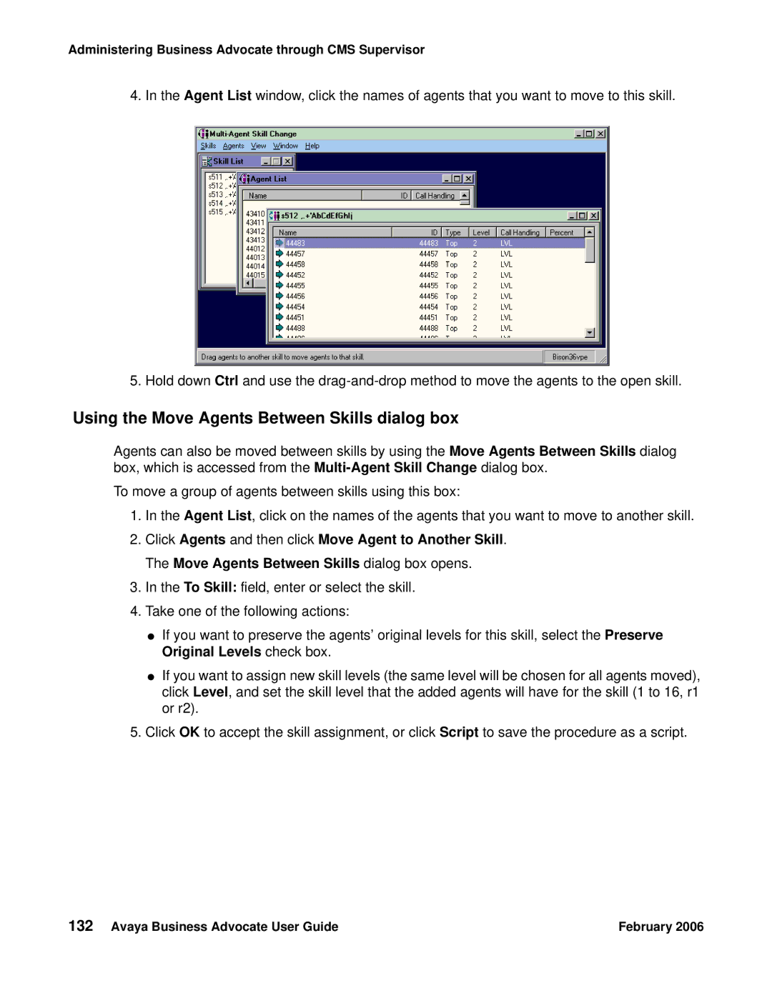 Avaya 3.1 manual Using the Move Agents Between Skills dialog box 