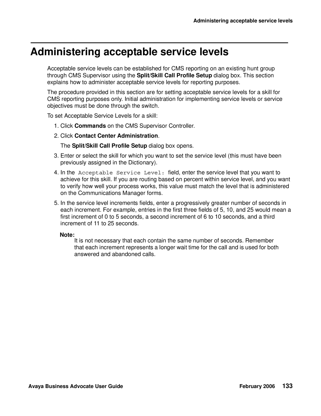 Avaya 3.1 manual Administering acceptable service levels 