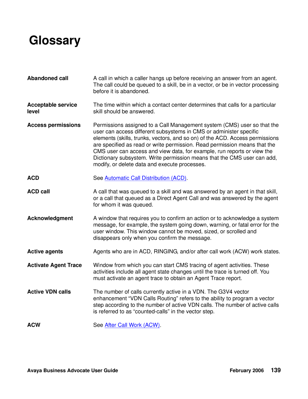 Avaya 3.1 manual Acd, Acw 