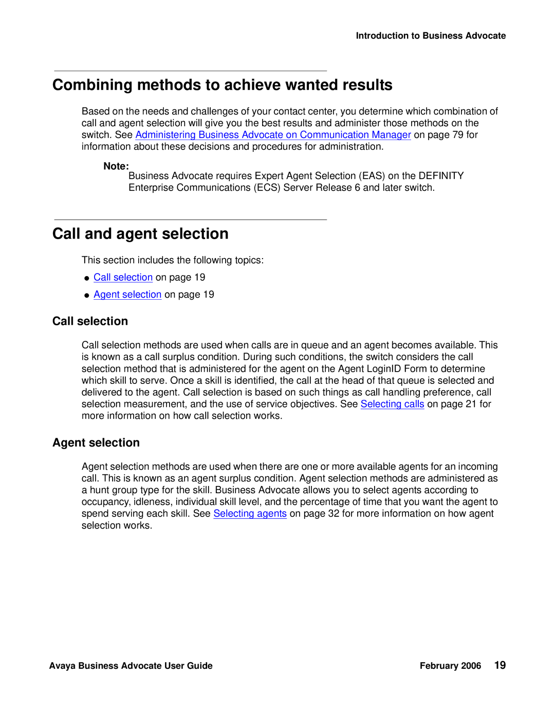 Avaya 3.1 manual Combining methods to achieve wanted results, Call and agent selection, Call selection, Agent selection 