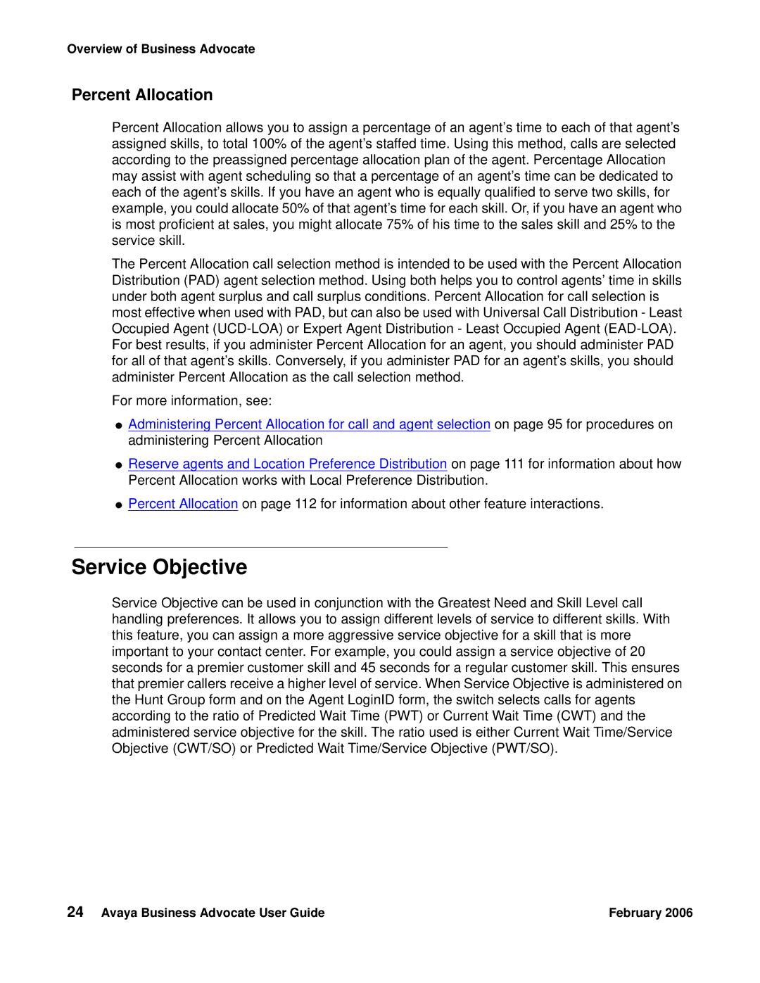 Avaya 3.1 manual Service Objective, Percent Allocation 