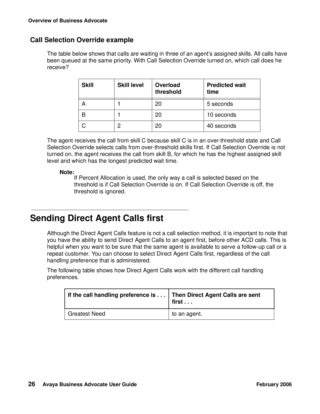 Avaya 3.1 manual Sending Direct Agent Calls first, Call Selection Override example 