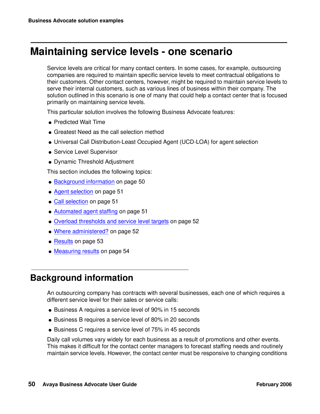 Avaya 3.1 manual Maintaining service levels one scenario, Background information 