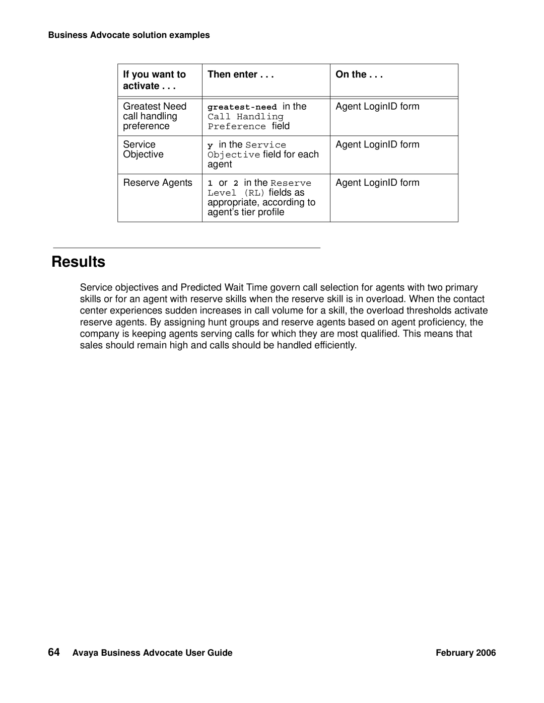 Avaya 3.1 manual Preference field, Level RL fields as 