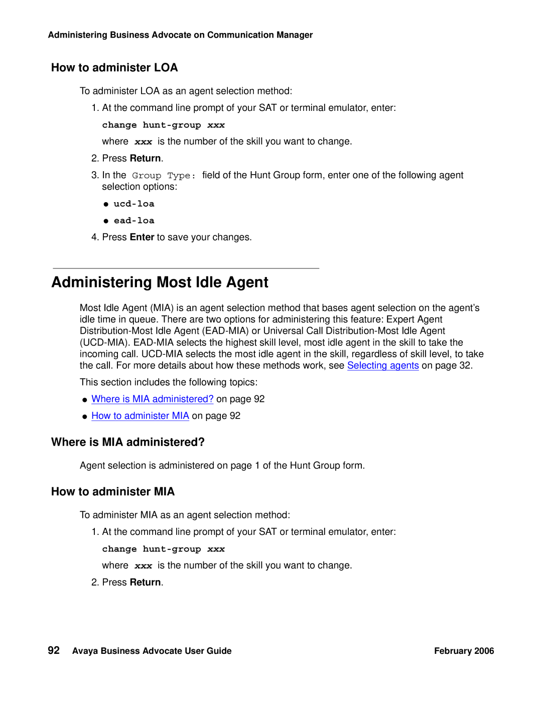 Avaya 3.1 manual Administering Most Idle Agent, How to administer LOA, Where is MIA administered?, How to administer MIA 