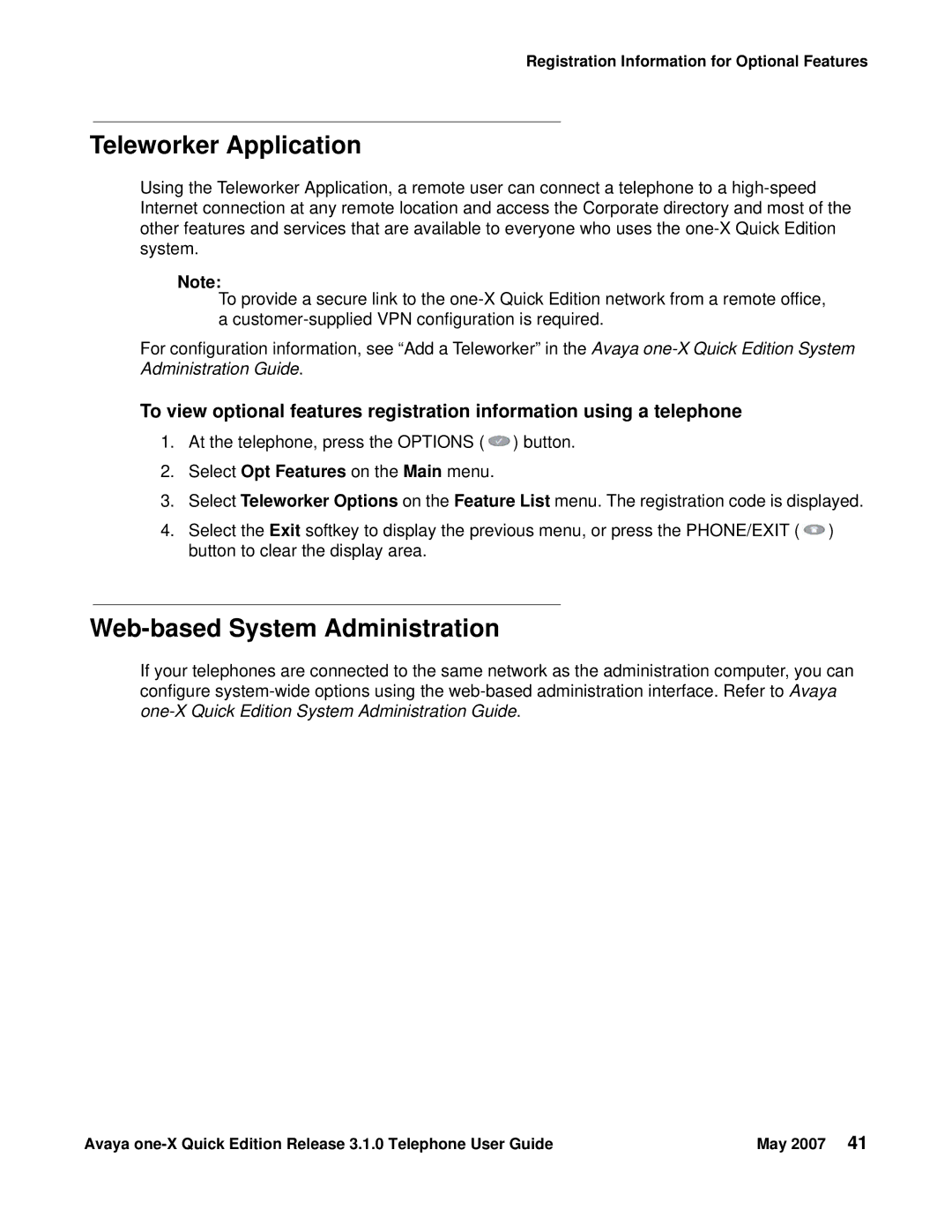 Avaya 3.1.0 manual Teleworker Application, Web-based System Administration 