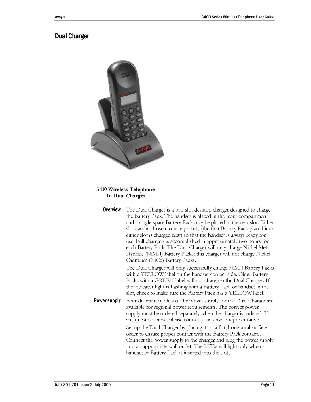 Avaya 3400 Series manual Wireless Telephone Dual Charger 