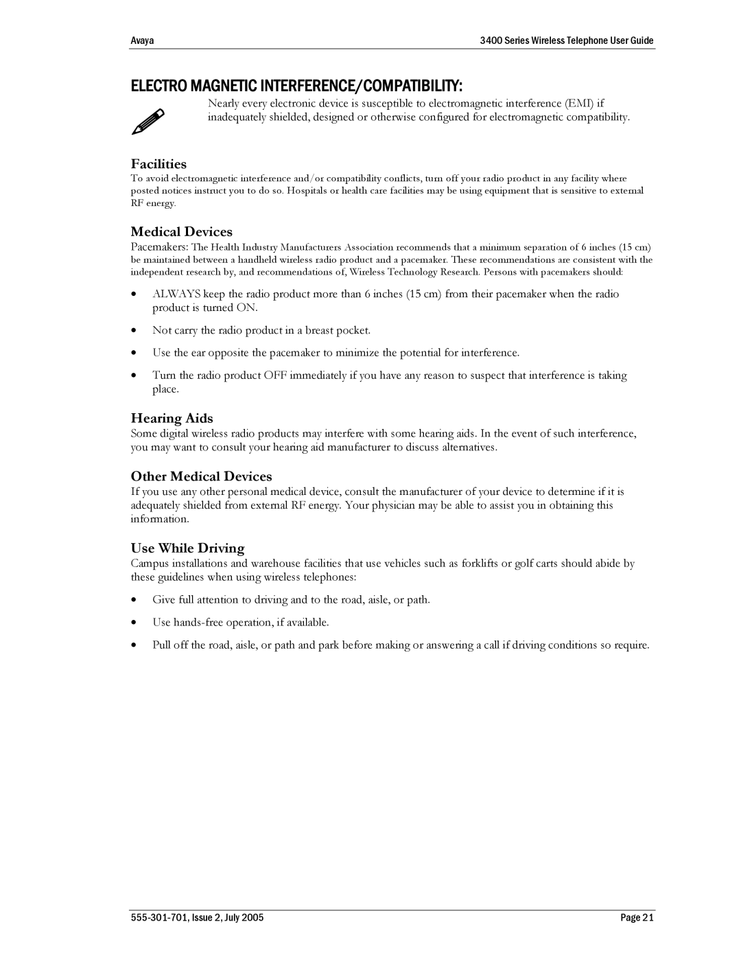 Avaya 3400 Series manual Electro Magnetic INTERFERENCE/COMPATIBILITY 