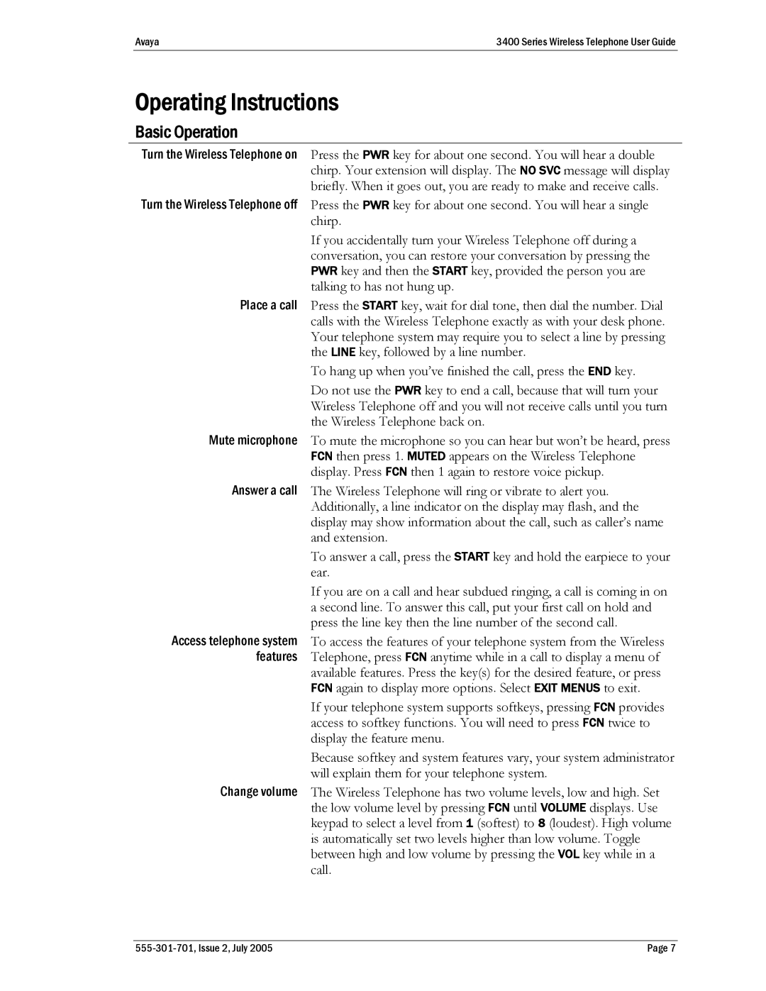 Avaya 3400 Series manual Operating Instructions, Basic Operation 