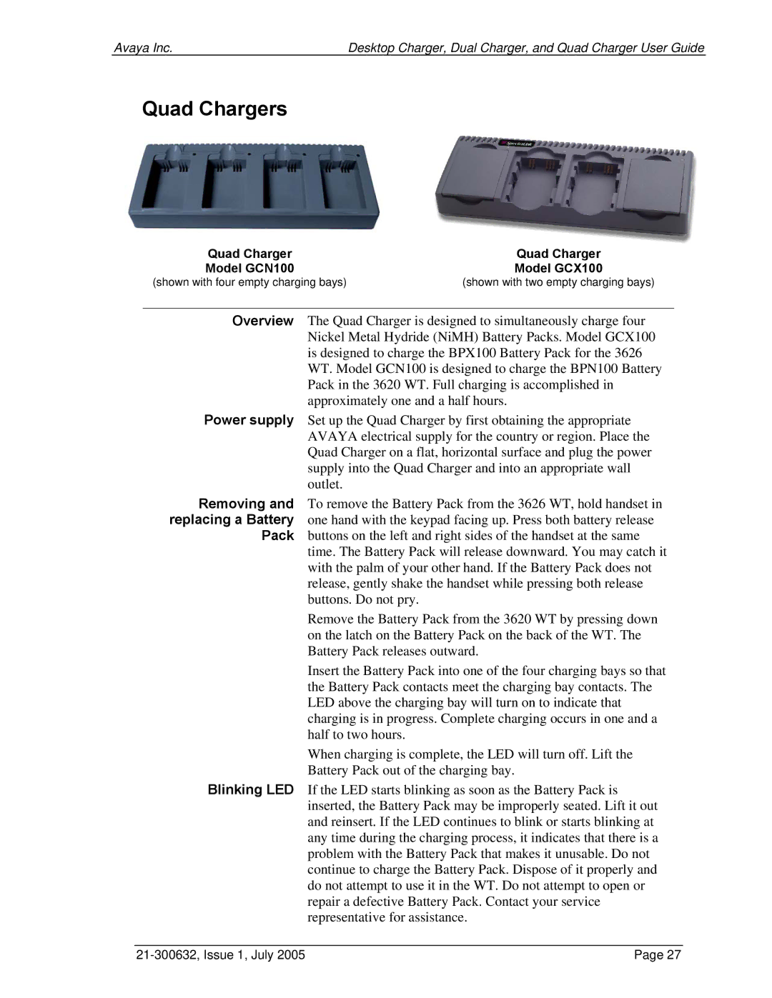 Avaya 3600 Series manual Quad Chargers 