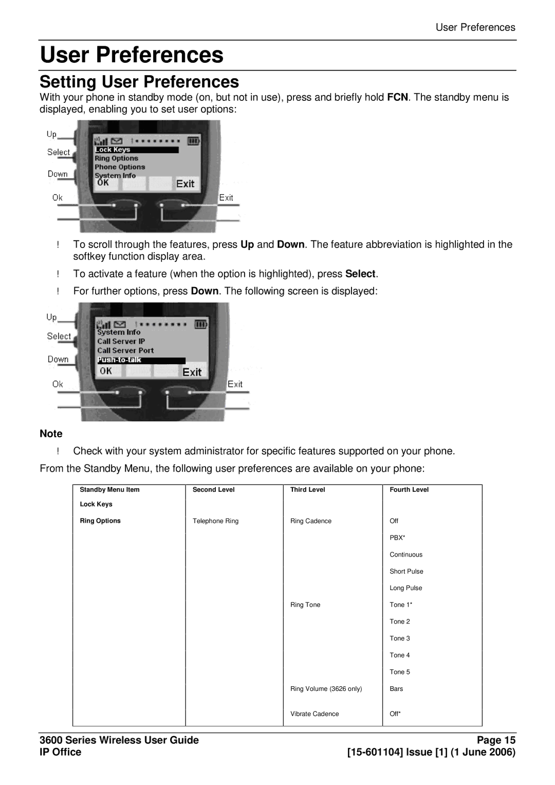 Avaya 3600 manual Setting User Preferences 