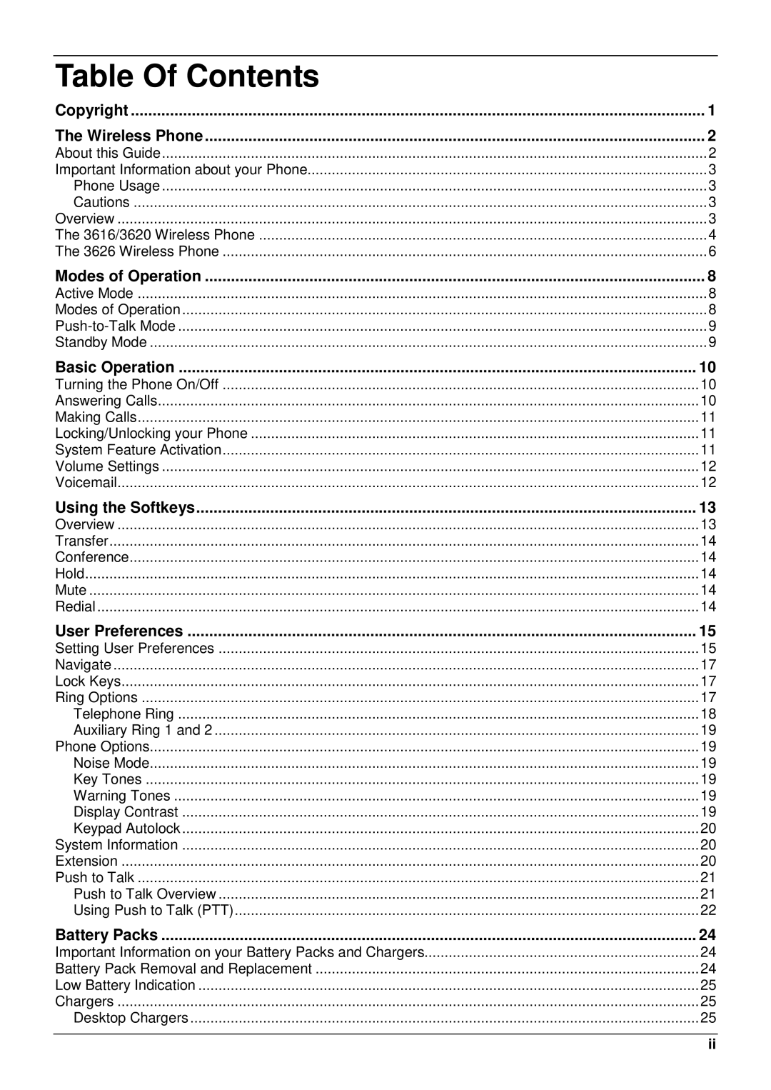 Avaya 3600 manual Table Of Contents 