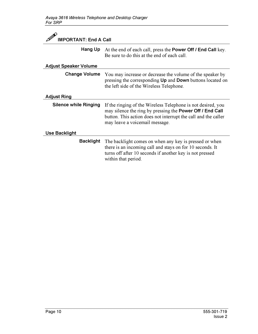 Avaya 3616 manual Important End a Call 