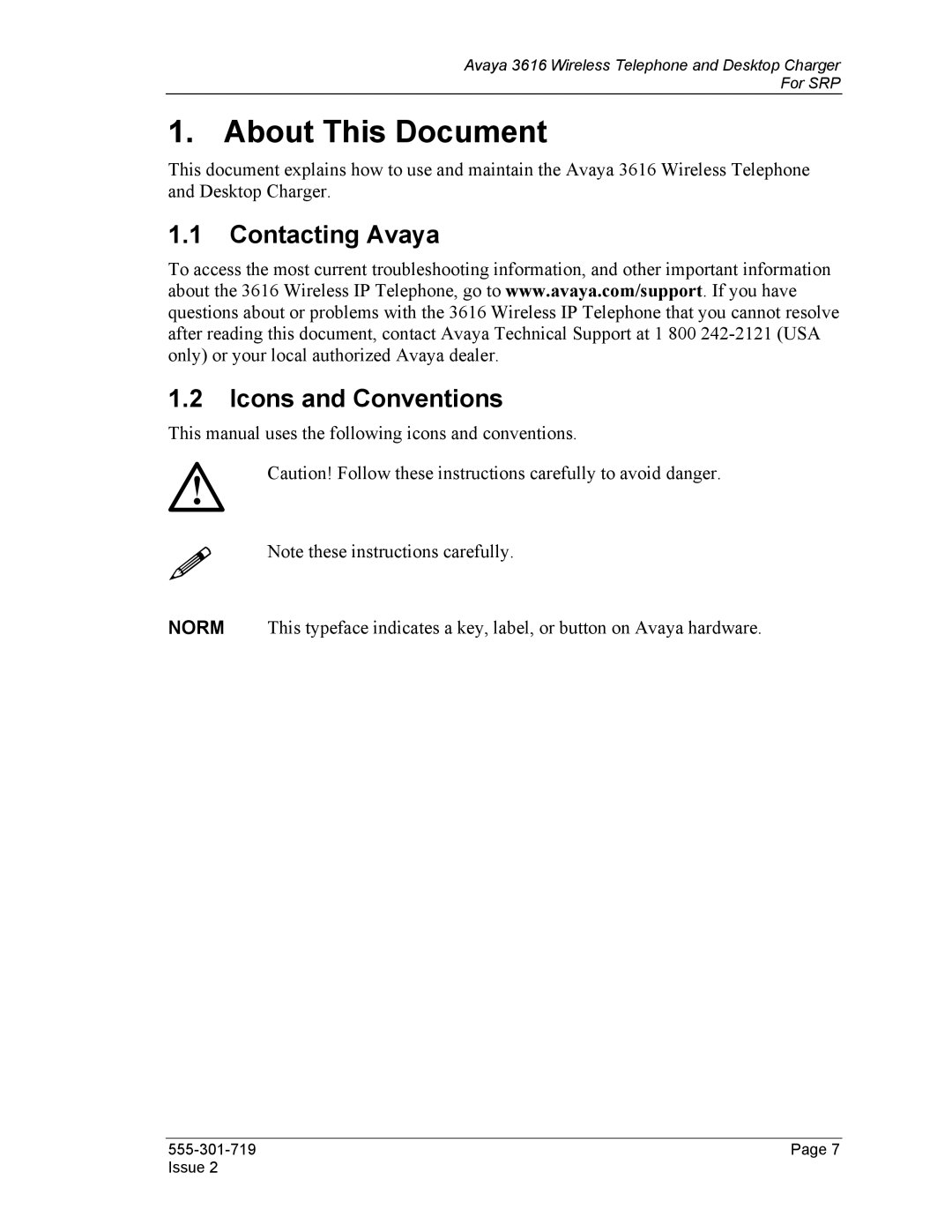 Avaya 3616 manual About This Document, Contacting Avaya Icons and Conventions 