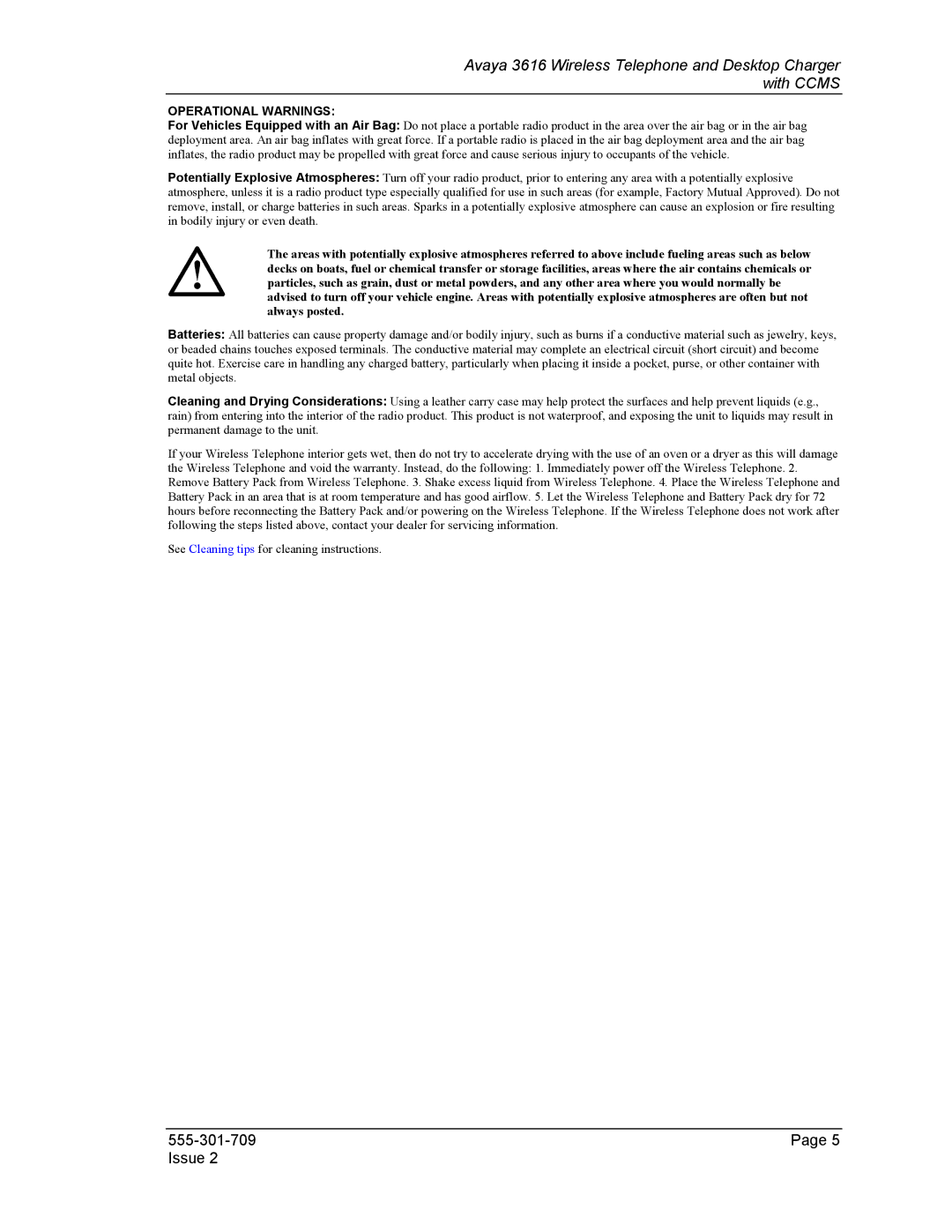 Avaya 3616 manual Operational Warnings 