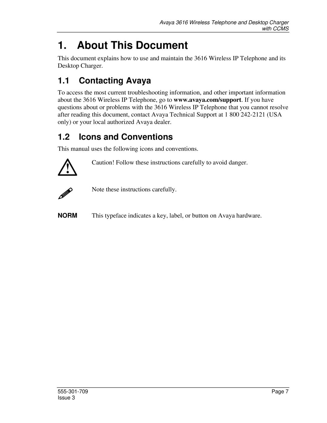 Avaya 3616 manual About This Document, Contacting Avaya Icons and Conventions 