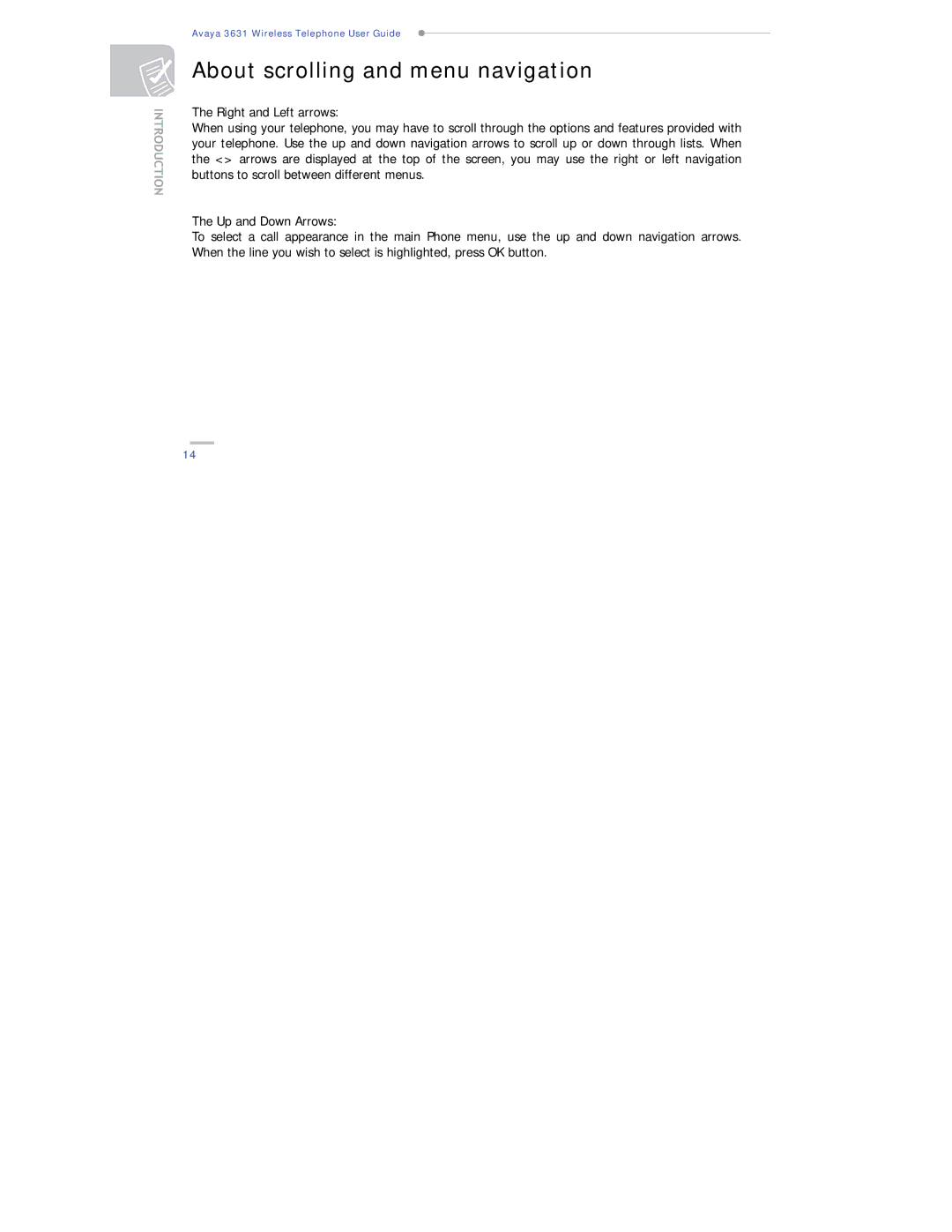 Avaya 3631 manual About scrolling and menu navigation 
