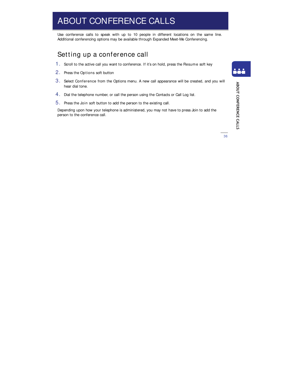 Avaya 3631 manual About Conference Calls, Setting up a conference call 