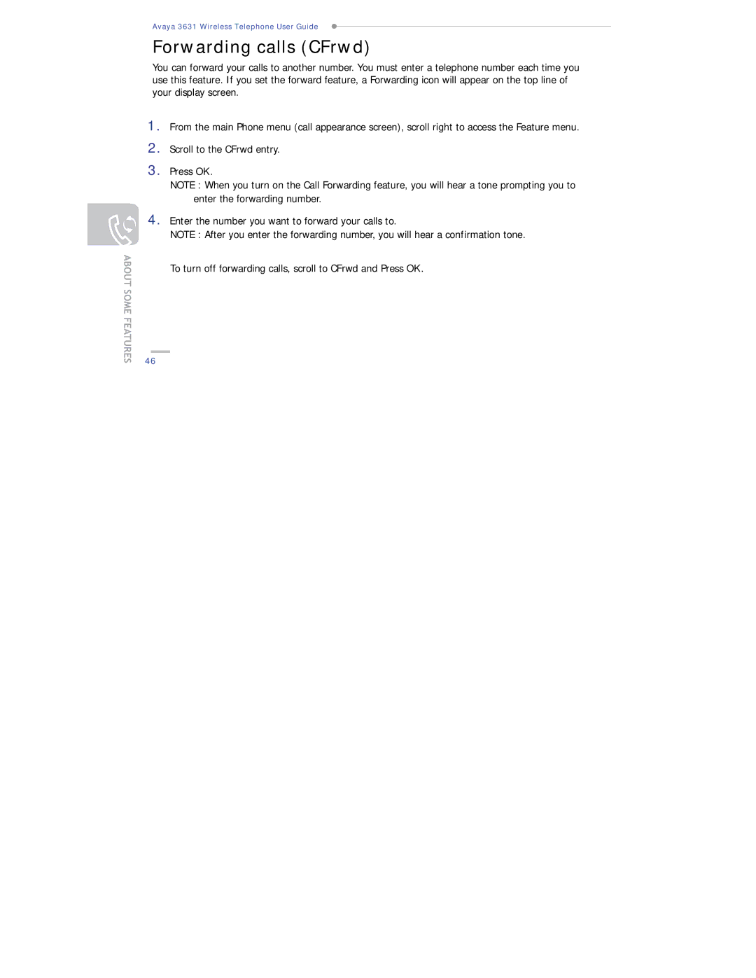 Avaya 3631 manual Forwarding calls CFrwd 
