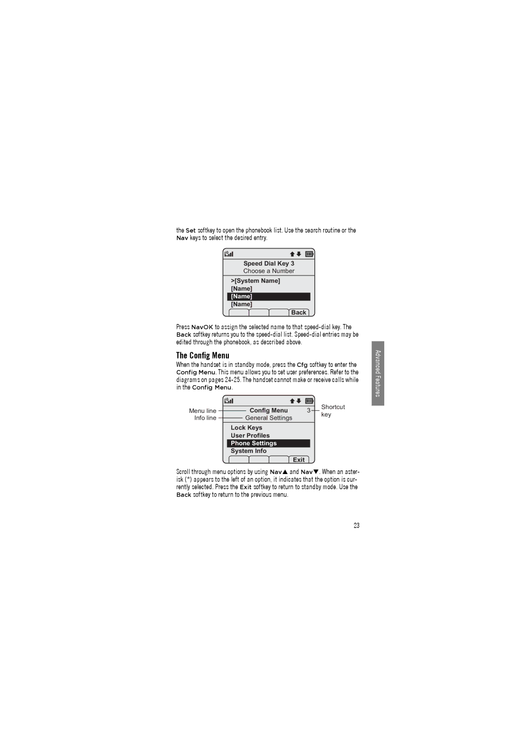 Avaya 3645, 3641 manual Config Menu, Name 