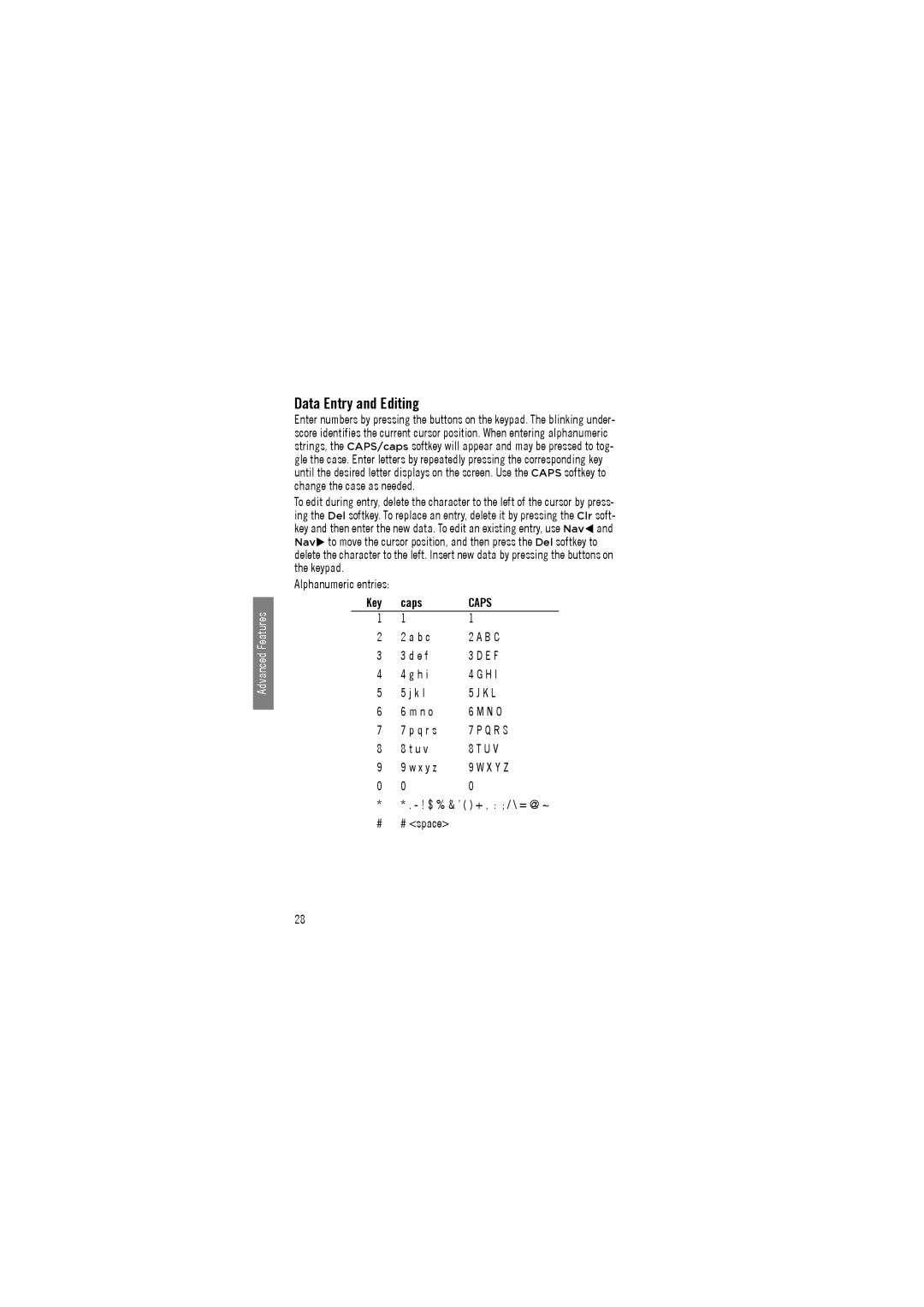 Avaya 3641, 3645 manual Data Entry and Editing, Key Caps 