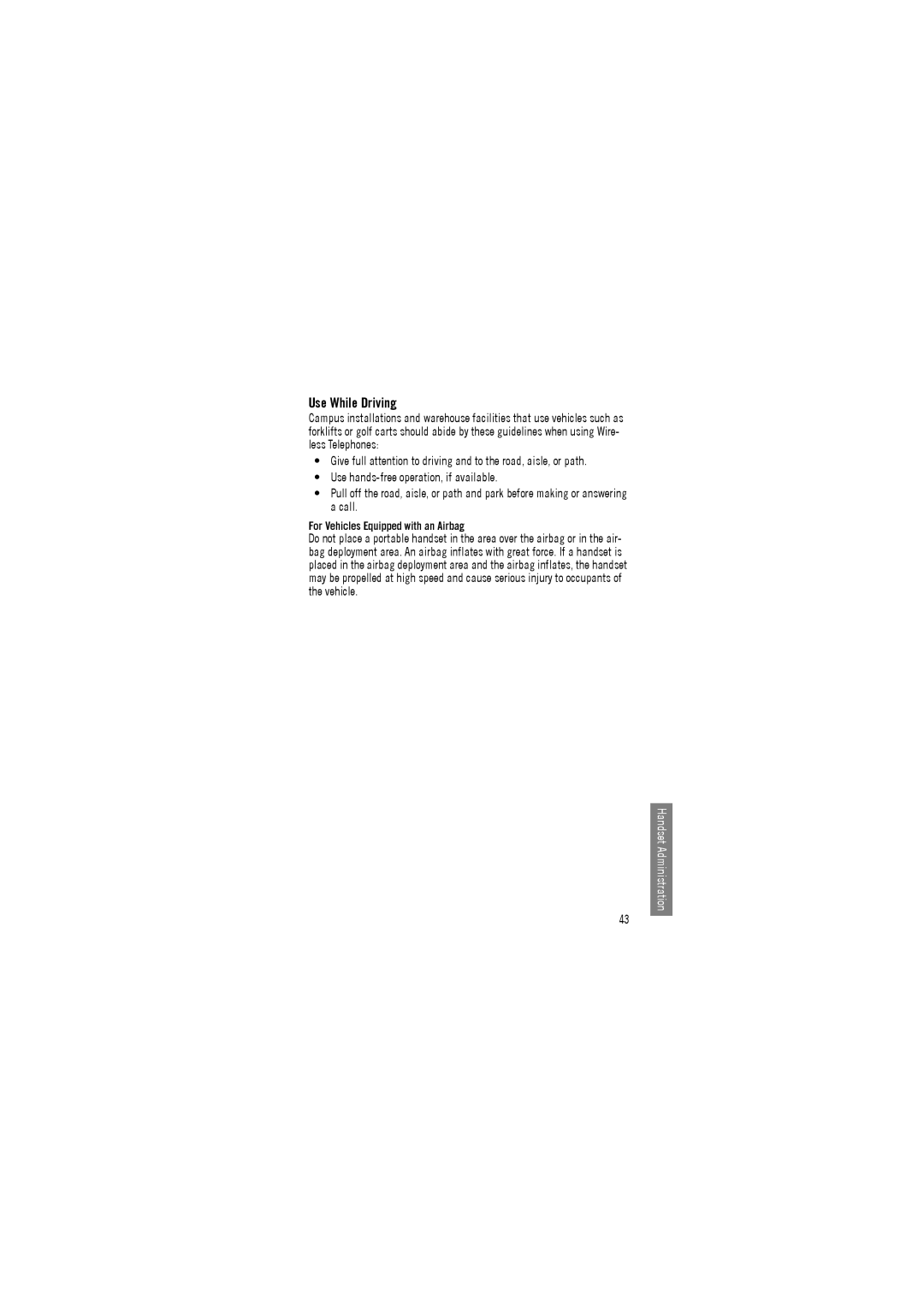 Avaya 3645, 3641 manual Use While Driving, For Vehicles Equipped with an Airbag 