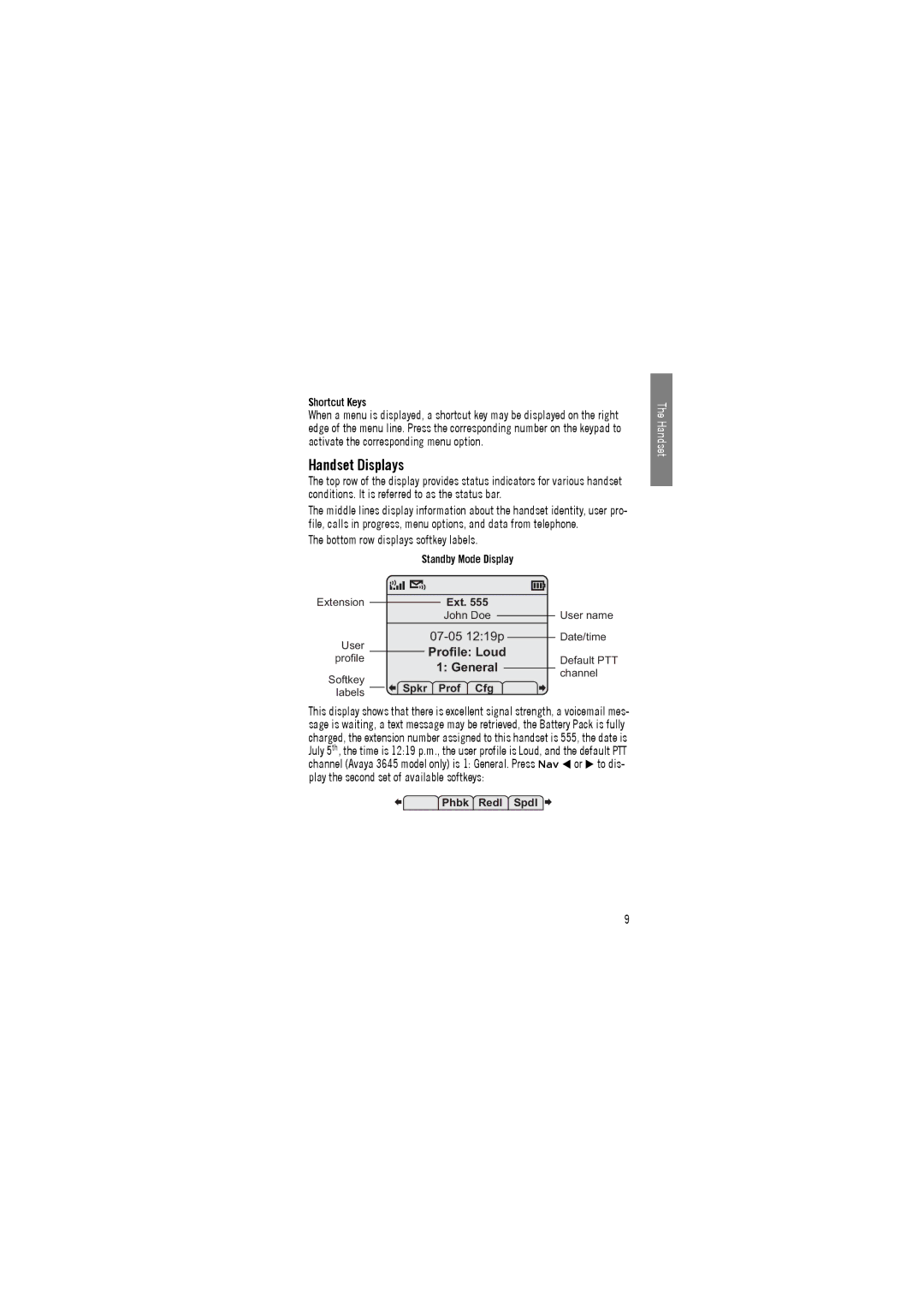 Avaya 3645, 3641 manual Handset Displays, Bottom row displays softkey labels 