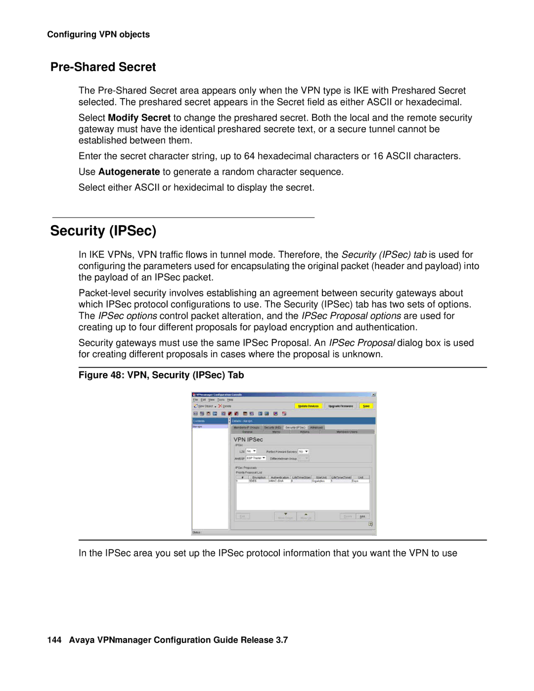 Avaya 3.7 manual Security IPSec, Pre-Shared Secret 