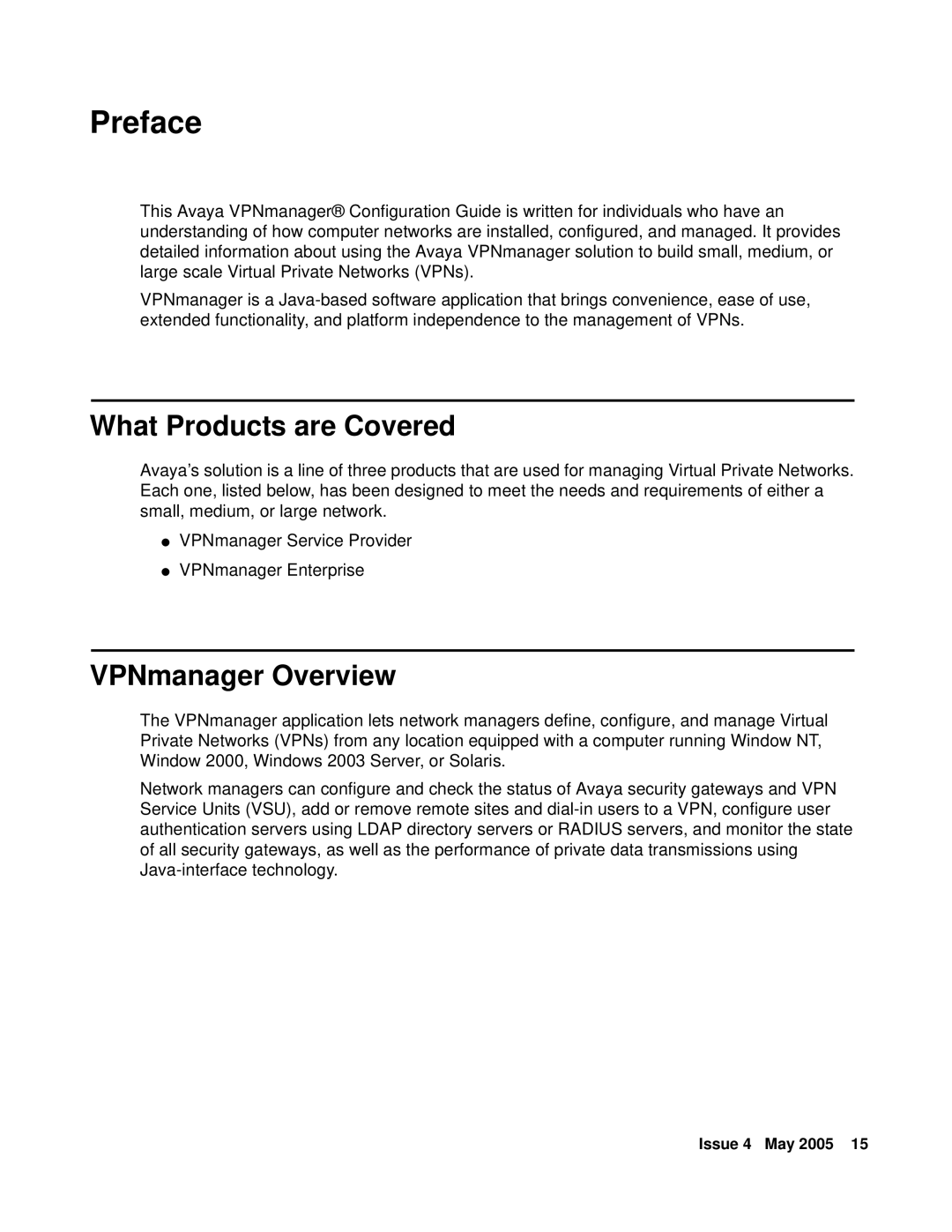 Avaya 3.7 manual What Products are Covered, VPNmanager Overview 