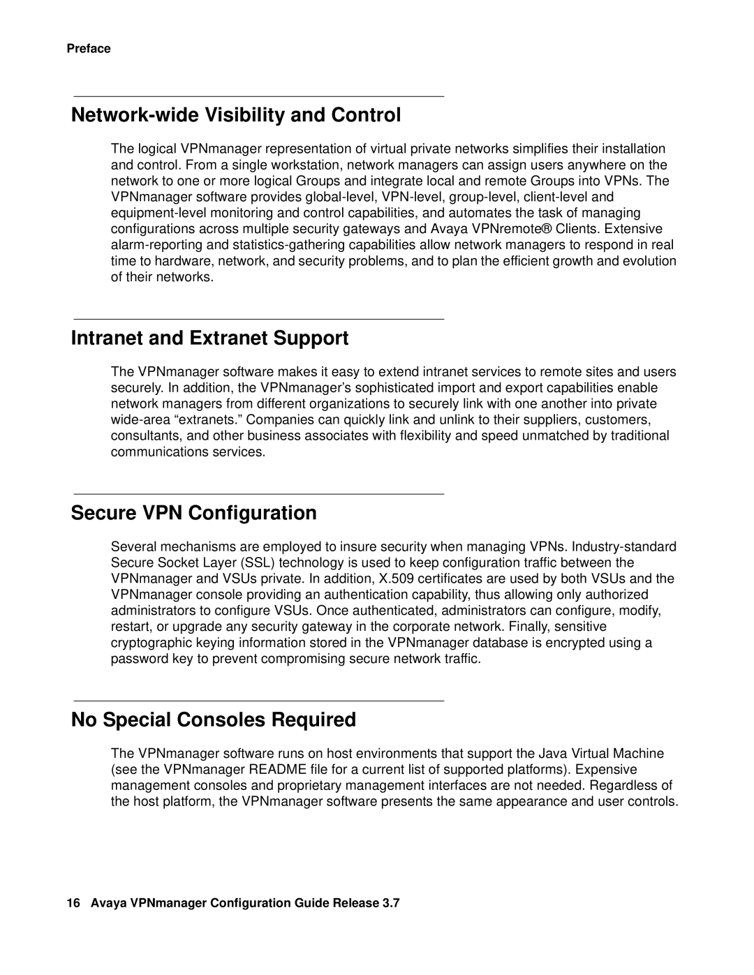 Avaya 3.7 manual Network-wide Visibility and Control, Intranet and Extranet Support, Secure VPN Configuration 