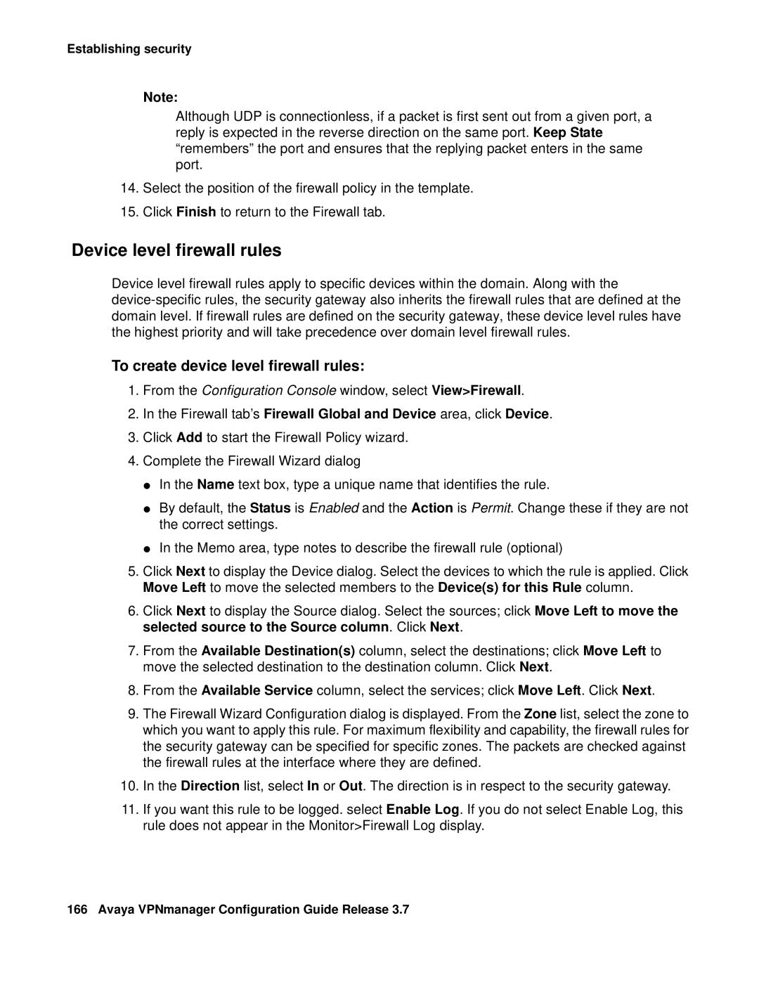 Avaya 3.7 manual Device level firewall rules, To create device level firewall rules 