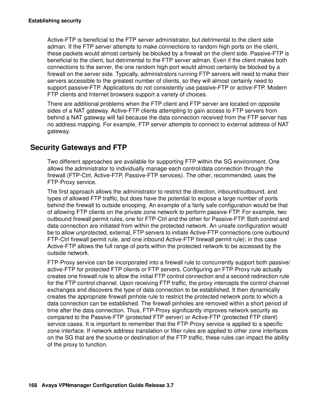 Avaya 3.7 manual Security Gateways and FTP 