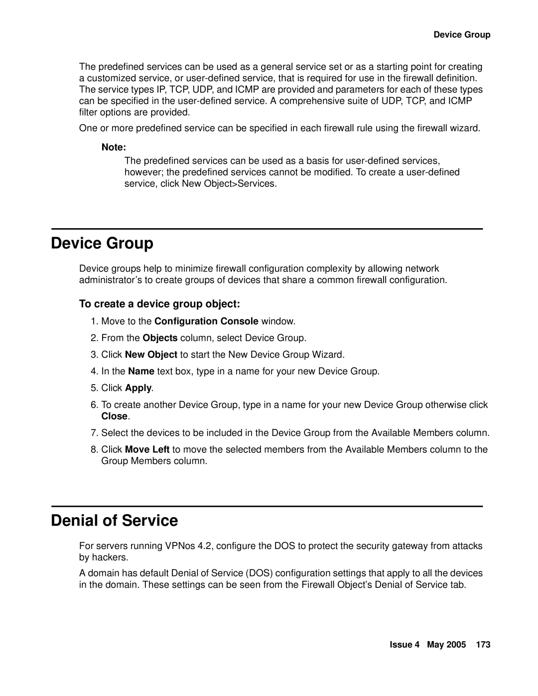 Avaya 3.7 manual Device Group, Denial of Service, To create a device group object 