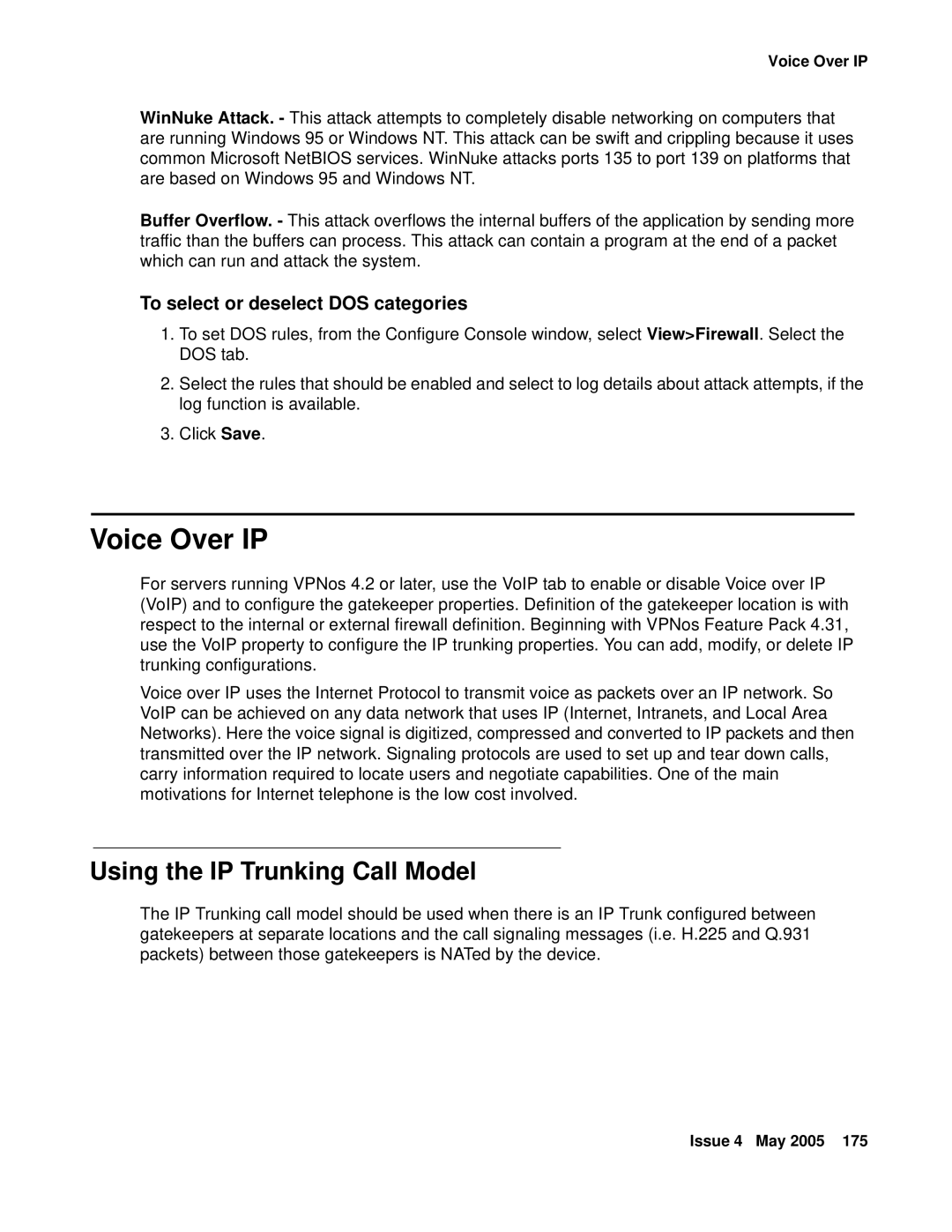 Avaya 3.7 manual Voice Over IP, Using the IP Trunking Call Model, To select or deselect DOS categories 