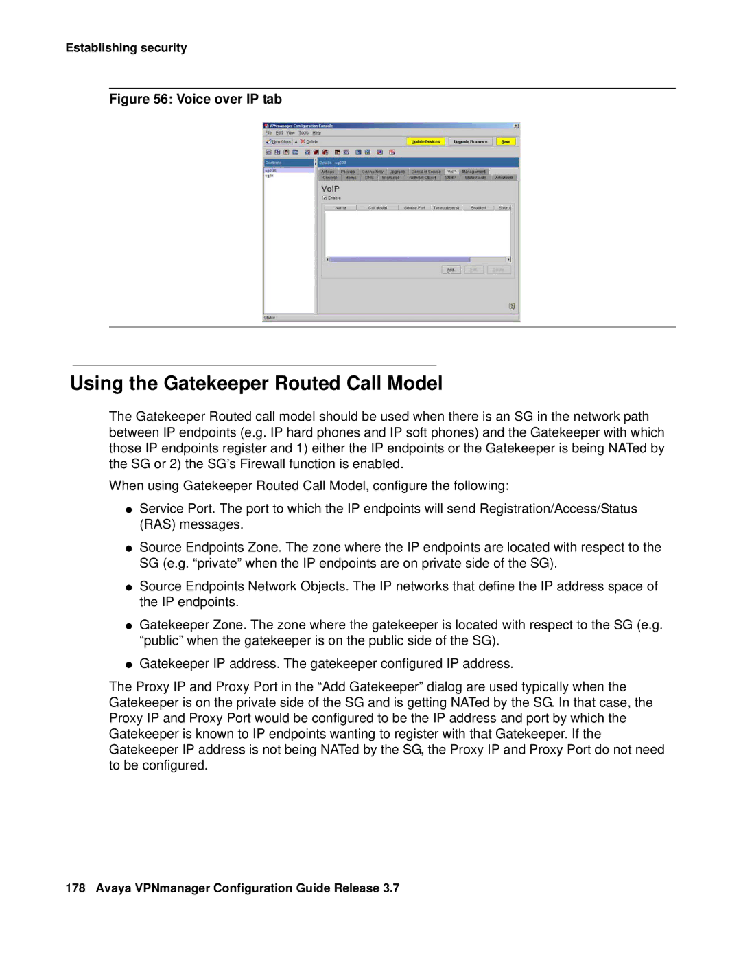 Avaya 3.7 manual Using the Gatekeeper Routed Call Model, Voice over IP tab 