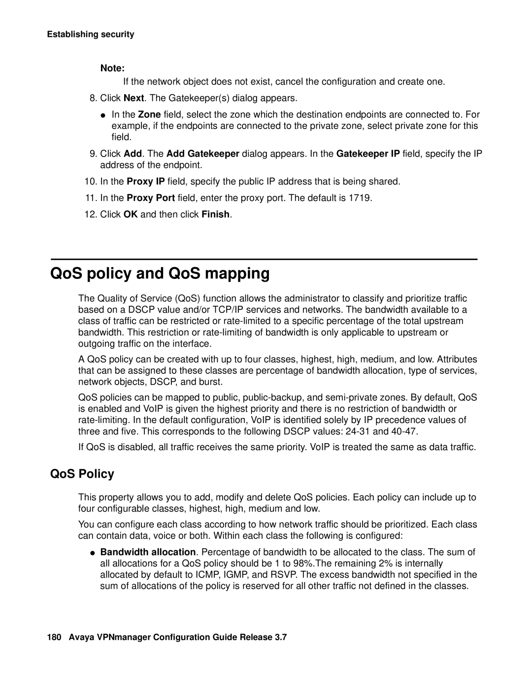 Avaya 3.7 manual QoS policy and QoS mapping, QoS Policy 