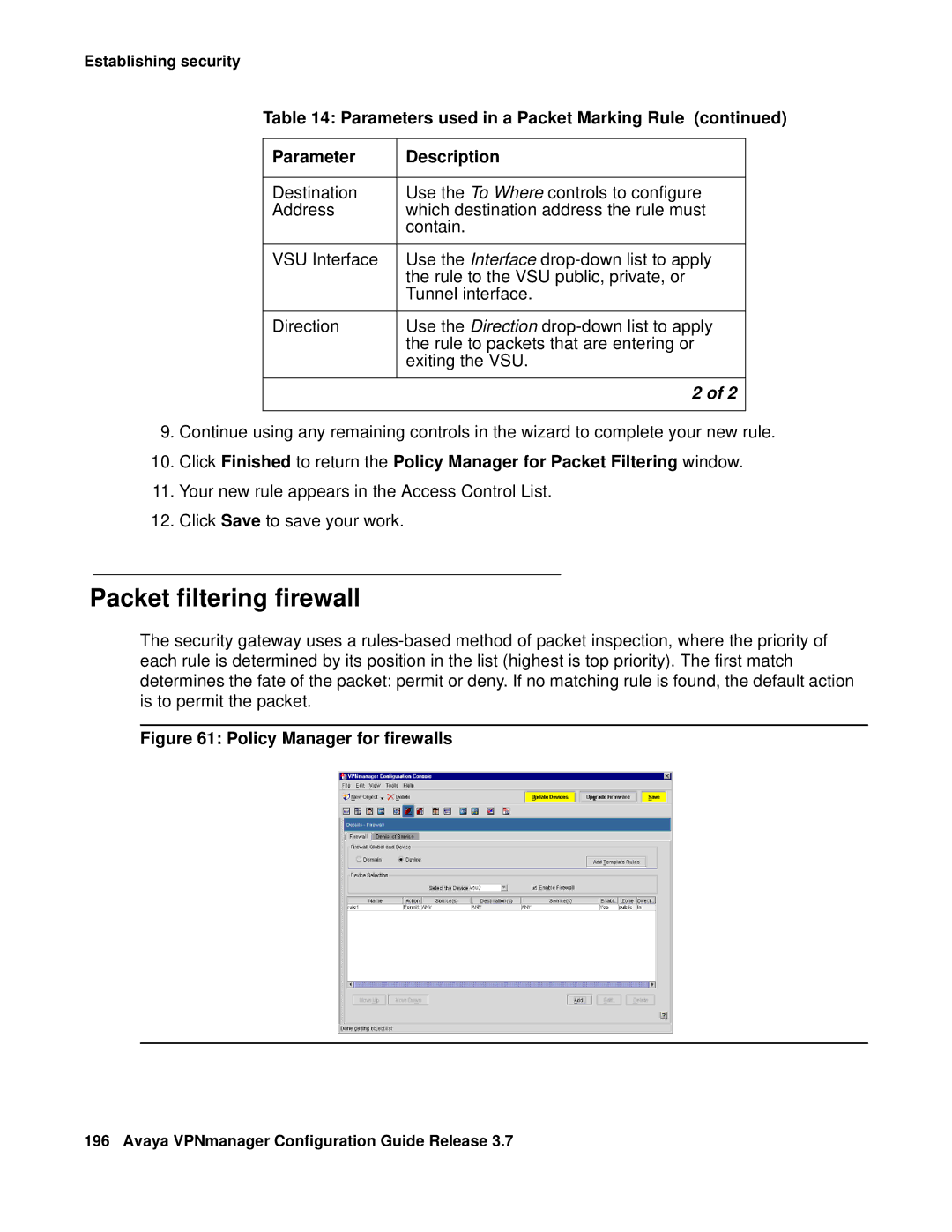 Avaya 3.7 manual Packet filtering firewall, Policy Manager for firewalls 