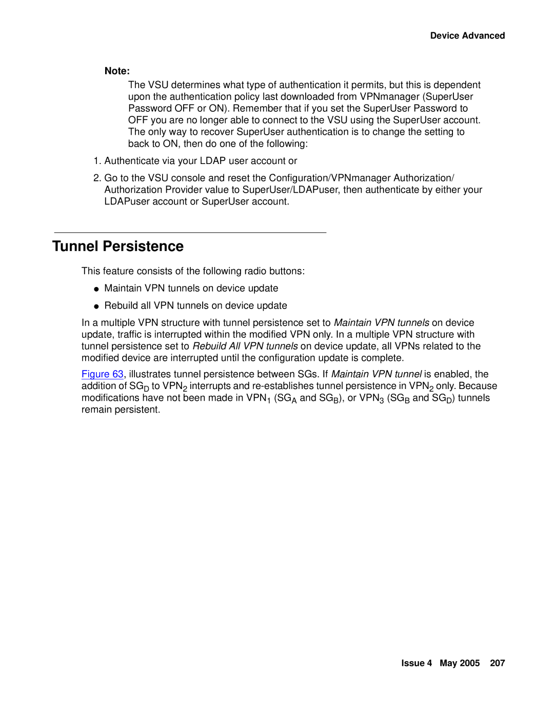 Avaya 3.7 manual Tunnel Persistence 