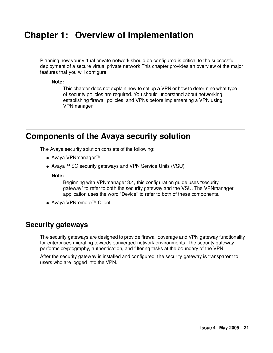 Avaya 3.7 manual Components of the Avaya security solution, Security gateways 