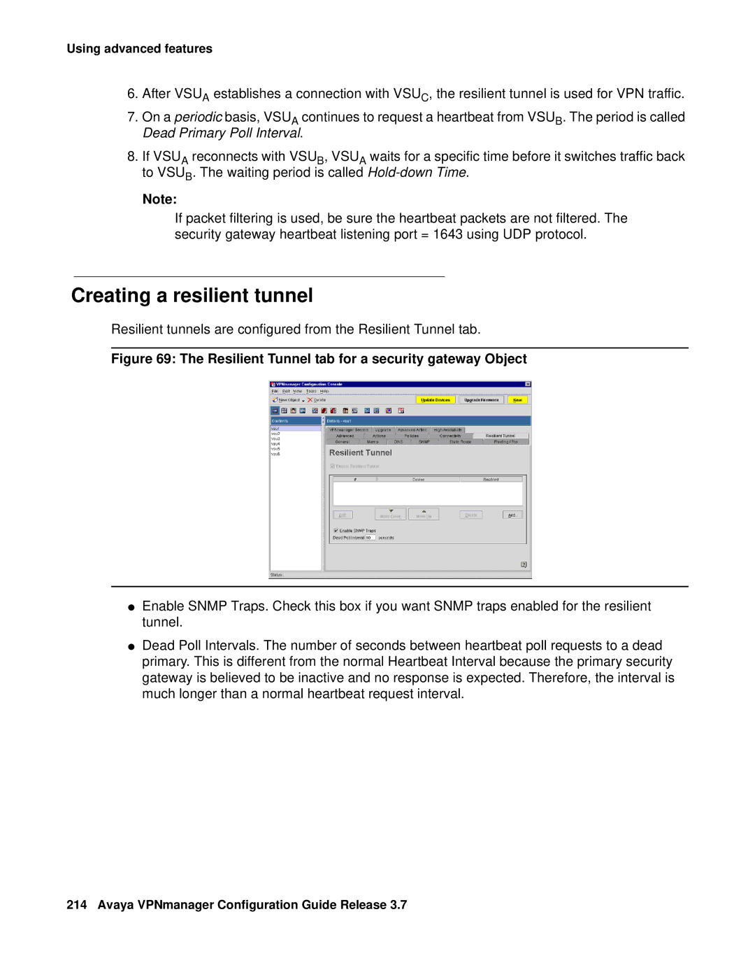 Avaya 3.7 manual Creating a resilient tunnel, Resilient Tunnel tab for a security gateway Object 