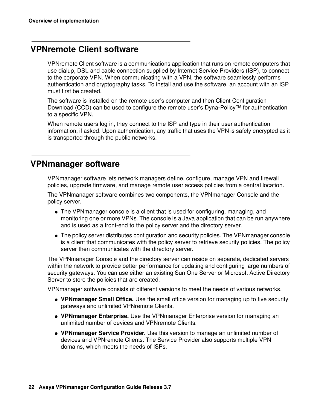 Avaya 3.7 manual VPNremote Client software, VPNmanager software 