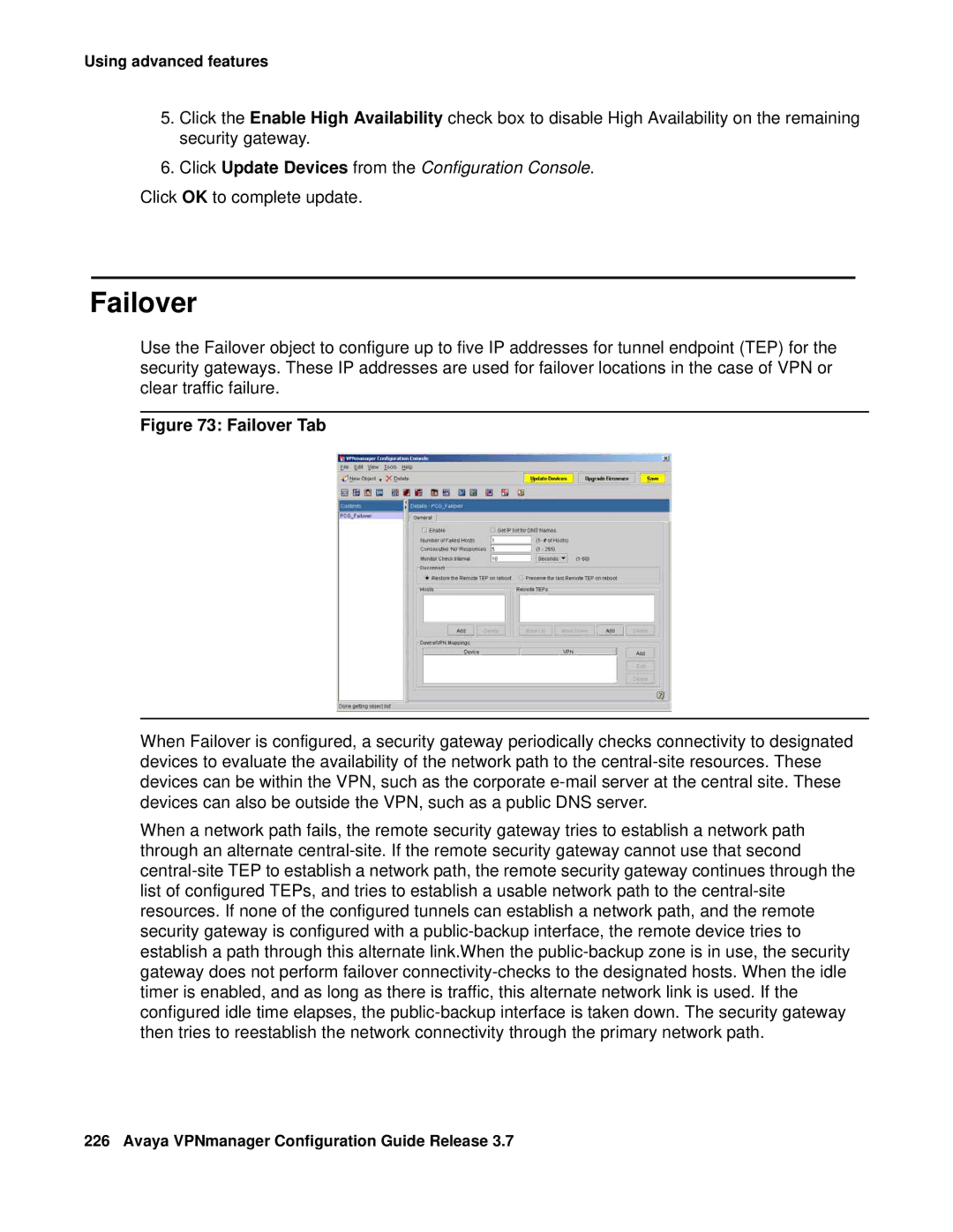 Avaya 3.7 manual Failover Tab 