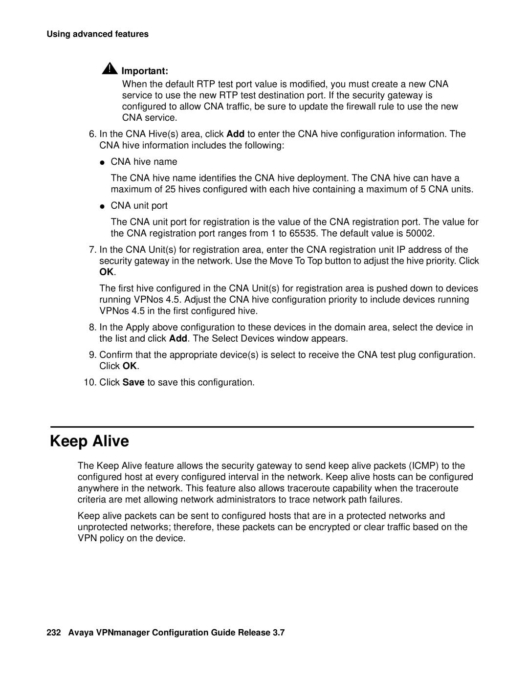 Avaya 3.7 manual Keep Alive 