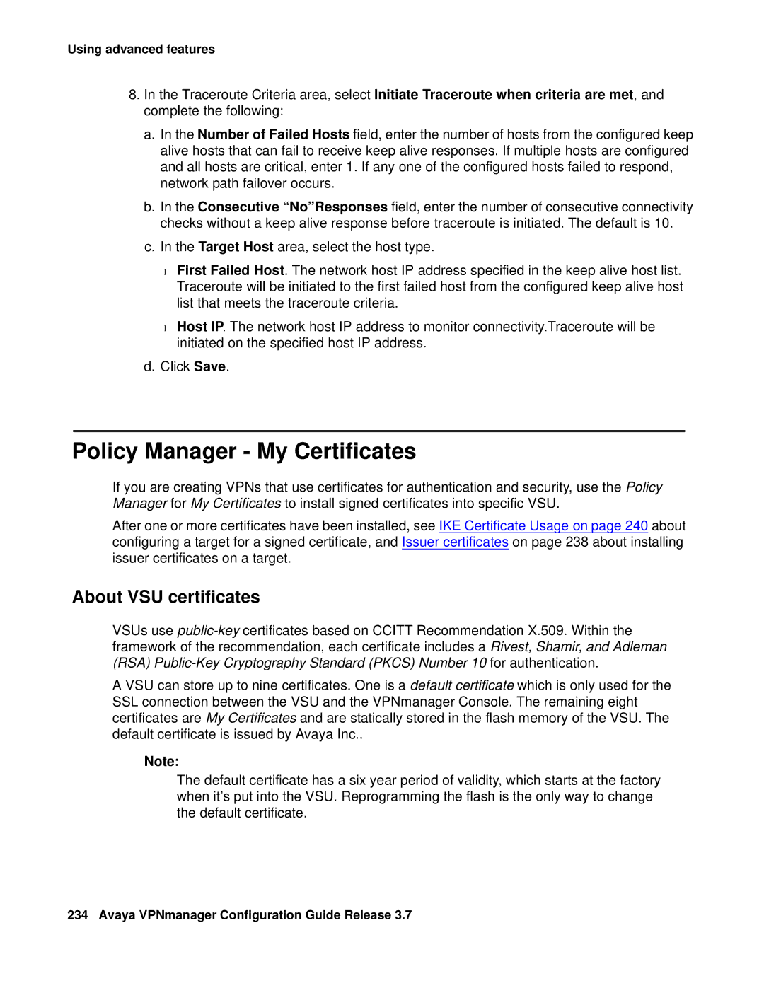 Avaya 3.7 manual Policy Manager My Certificates, About VSU certificates 